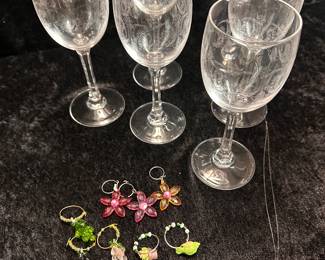 Etched Wine Glasses and Charms