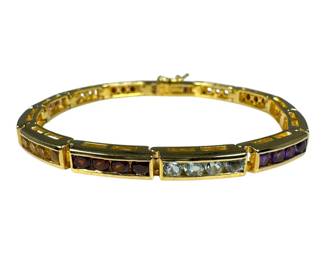 Gold Plated Sterling Silver Multi Gemstone Channel Bracelet