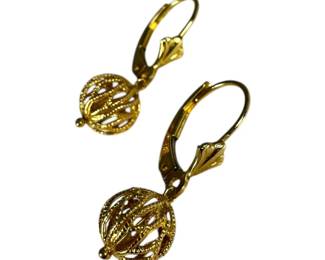 18kt Yellow Gold Filigree Bail Lever Back Earrings