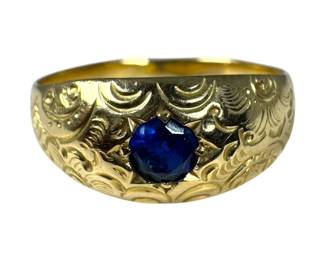 14kt Yellow Gold Lab Blue Spinel Etched Ring