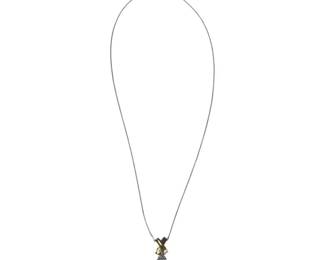 10kt Two Toned Diamond X Drop Necklace