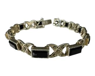 Sterling Silver Onyx Marcasite Bracelet
