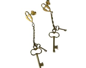 14kt Yellow Gold Key and Lock Dangle Earrings
