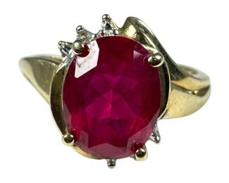 10kt Yellow Gold Lab Ruby and Diamond Ring