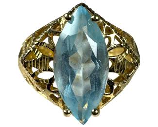 14kt Yellow Gold Blue Topaz Filigree Ring