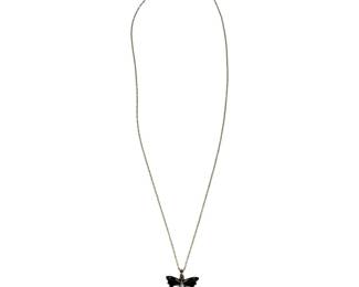 10kt Yellow Gold Onyx and Diamond Butterfly on 14kt Gold Chain