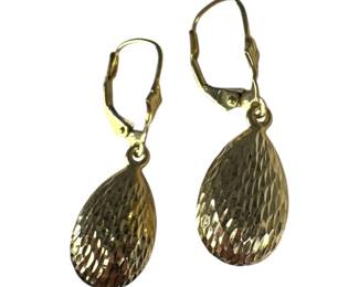 14kt Yellow Gold Diamond Cut Pear Lever Back Drop Earrings