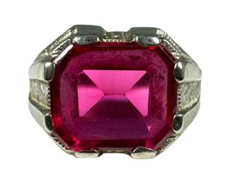 10kt White Gold Lab Ruby Etched Ring