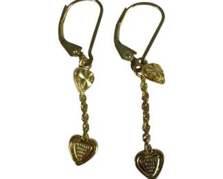 14kt Yellow Gold Heart Drop Lever Back Earrings