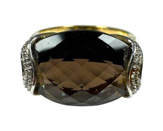 14kt Yellow Gold Smokey Quartz and Diamond Ring