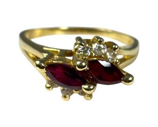 14kt Yellow Gold Lab Ruby and Cubic Zirconia Ring