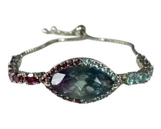 Sterling Silver Dyed Imitation Bi Color Gemstone Bolo Bracelet