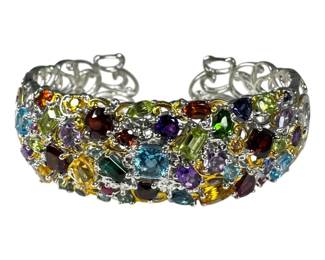 Two Toned Multi Gemstone Cuff Bracelet