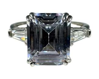 Sterling Silver Emerald Cubic Zirconia Engagement Ring