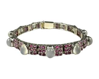 Sterling Silver Moonstone and Pink Sapphire Bracelet