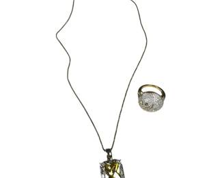 Gold Plated Sterling Silver Diamond and Yellow Cubic Zirconia Necklace