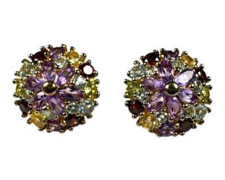 Gold Plated Sterling Silver Multi Gemstone Stud Earrings