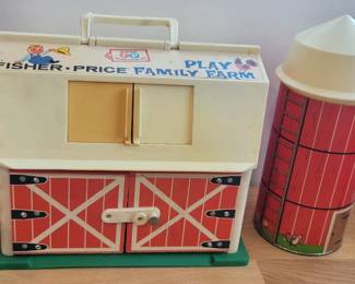 Fisher Price Farm with animals, fence, tractor, family and silo.
