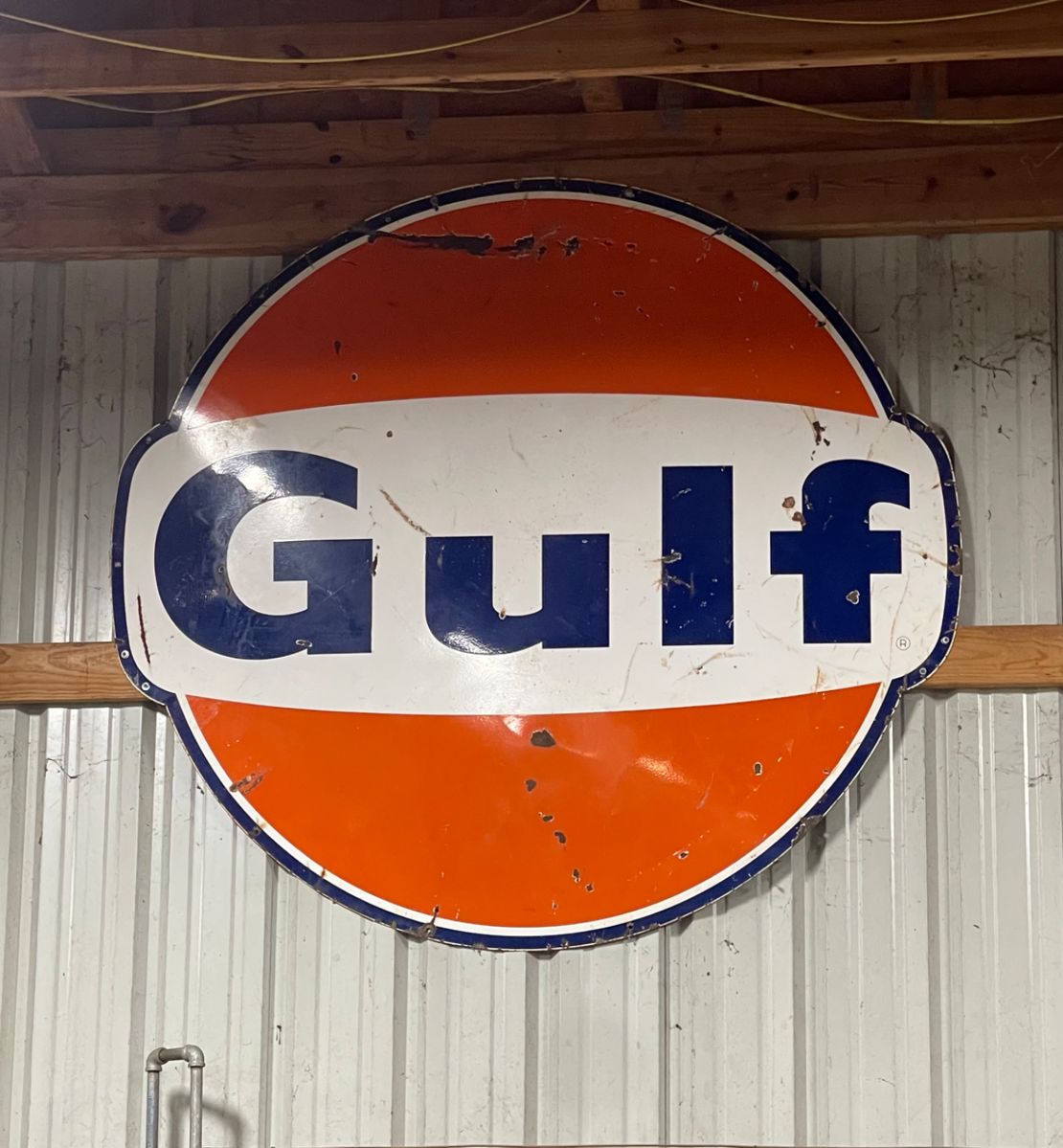 LARGE VINTAGE 1960’S GULF GAS STATION PORCELAIN SIGN 79”X73”