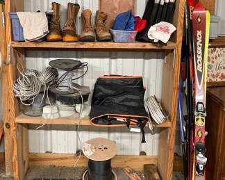 WADING BOOTS, FISHING SUPPLIES, WIRE, SNOW SKIS & POLES