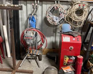 WELDING HELMET, ELECTRICAL WIRING, SPRAY TECH SPRAY GUN, HVLP PAINT SPRAY TURBINE