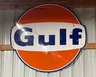 LARGE VINTAGE 1960’S GULF GAS STATION PORCELAIN SIGN 79”X73”