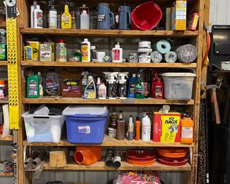 AIR COMPRESSOR, RAGS, PAINT, BUCKETS