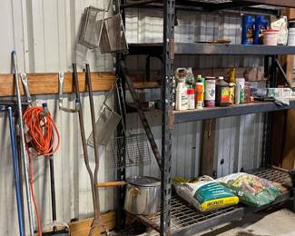 FENCE POST DIGGER, HEAVY SHELVES, YARD TOOLS