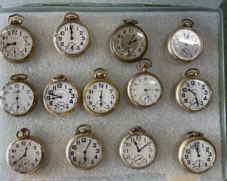 VINTAGE POCKET WATCHES BY ELGIN, WALTHAM, ILLINOIS AND HAMILTON
