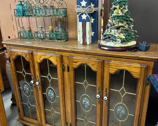Oak and Leaded Glass Console Table
