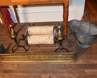 Fireplace Skirt, Andirons & Coal Scuttle