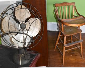 vintage electric fan & high chair