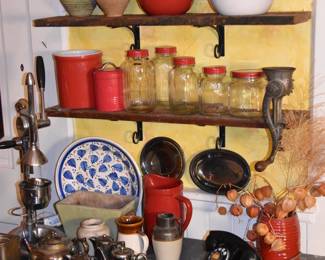 Glass Jars, Silverplate, Citrus Press/Juicer, Dial Telephone, Pottery pieces & Pitchers