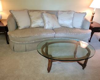 Bernhardt Curved Sofa w/Fringe & Pillows