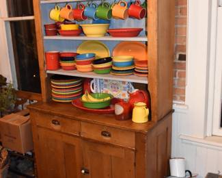 Antique Stepback Cupboard full of Fiesta