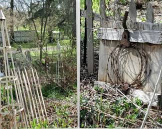 Outdoor garden steel support tower & primitive door