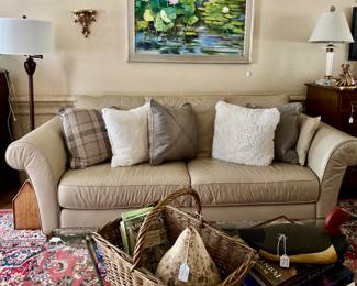 Leather sofa in a soft taupe - near perfect!