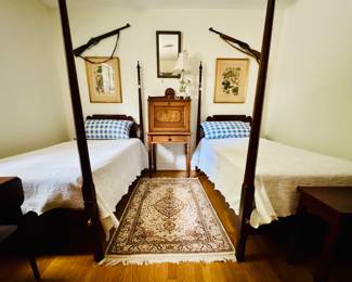 Super beautiful pair of mahogany twin beds...vintage writing desk...Persian rugs....Williamsburg matlesse coverlets