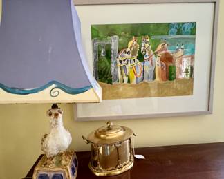 One of the first Dana Gibson - hand made - lamps, artwork by her Mother - Casa Bacot