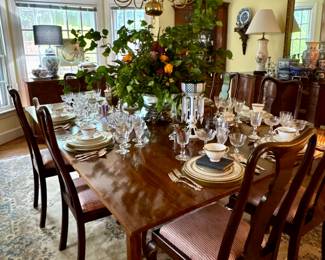 Custom made Dining Table, Limoges, Waterford, Sterling, Reed and Barton Flatware