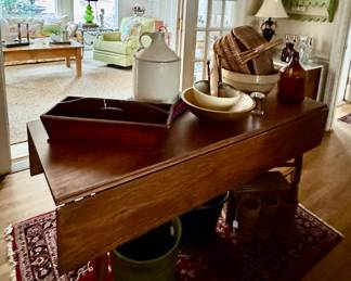 Handmade dropleaf - yelloware bowls, old tool boxes, muddlers....