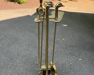 RARE - brass fireplace tools with DUCK heads