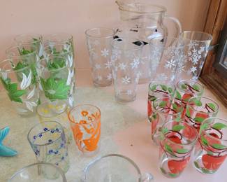 Vintage juice and iced tea glasses, pitcher