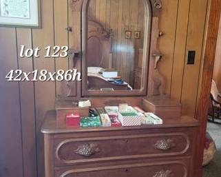 Walnut Victorian dresser with glove boxes