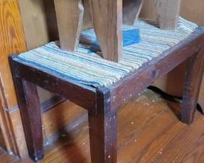 Wood bench with hand woven rug top and wood stool