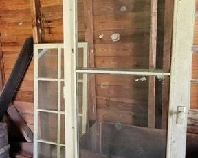 Vintage wood screen door and long 8-pane window