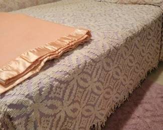 Full size vintage chenille bedspread and wool blanket