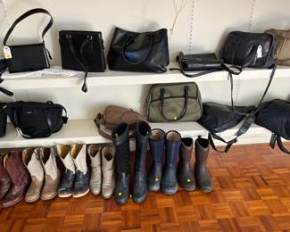Cowboy Boots and assorted Handbags
