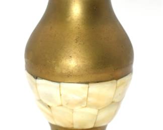 brass vase with mother of pearl inlay