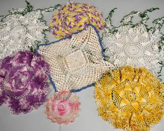 Lot of 7 colorful doilies